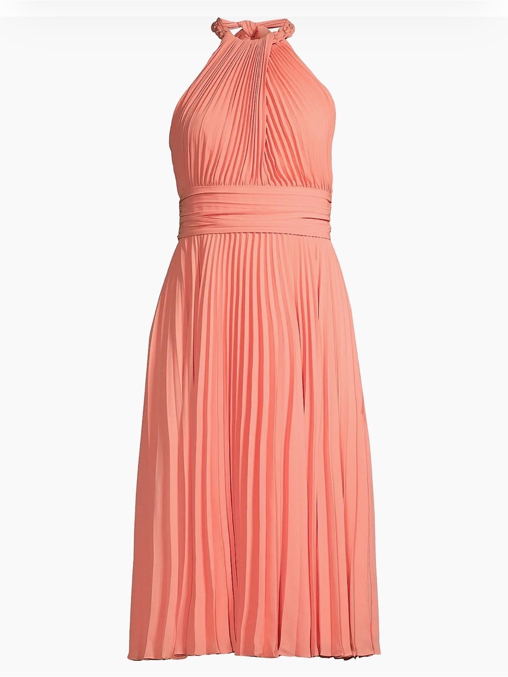 Ungaro Fever Coral Pleated Halter Midi Dress